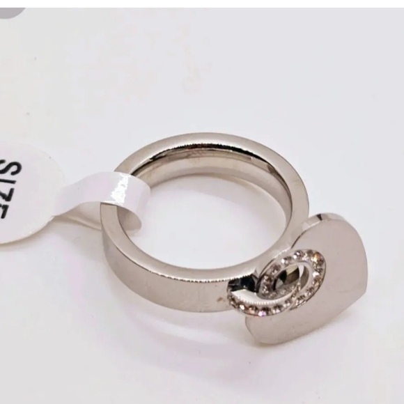 Rhinestone Heart Silver Charm Ring Sizes 7, 8, 9,  avail. - Picture 3 of 6